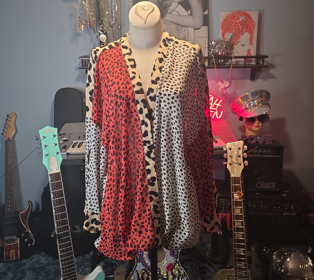 Umgee Red, Cream & Black Leopard Print Lightweight Blouse
